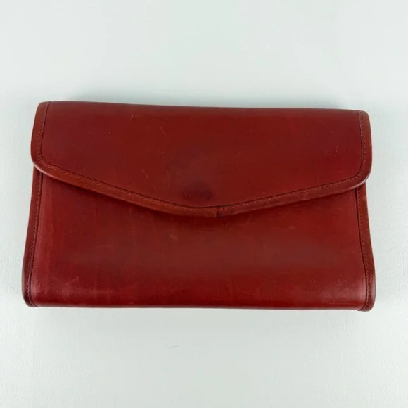 Vintage Coach Red Leather Envelope Clutch / Wallet — Bold Color Statement Piece - Picture 1 of 16